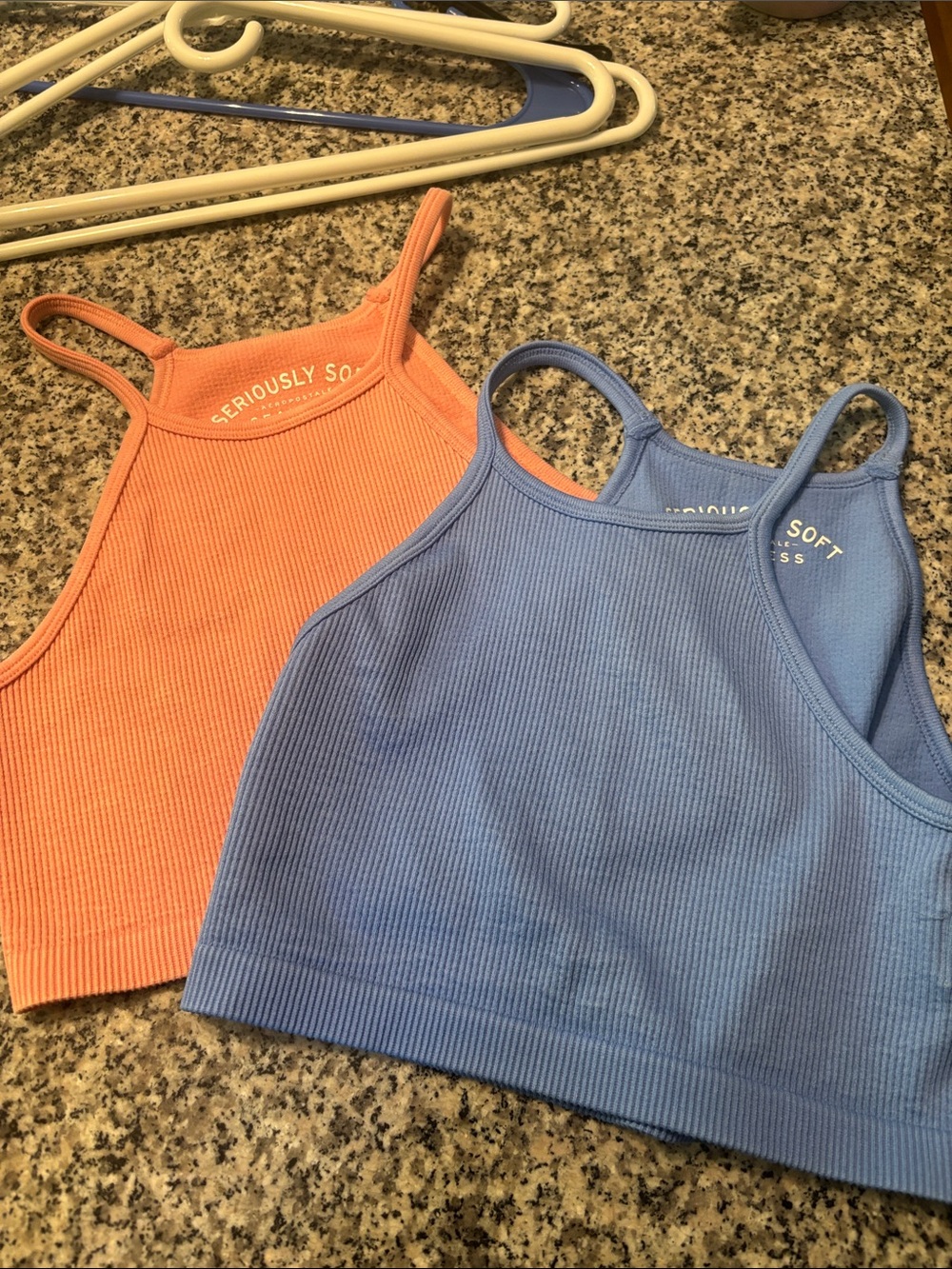 Aeropostale Ribbed Crop Tank Tops - Coral and Periwinkle Blue